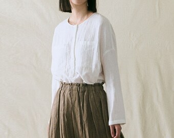W048---Women's White Double Layer Cotton Blouse,  Tunic Top , Tee Shirt, Long Sleeve Top, Plus Size Clothing, Made to Order.