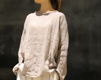 A152---Gray Thin Linen Gauze Tunic Top, Made to Order.