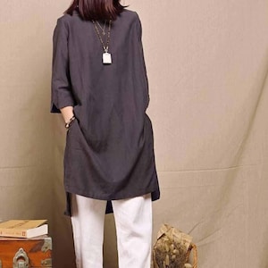 758---Women&#39;s Linen Tunic Dress, Gray Tunic Top, Tee, T-shirt, Plus Size Clothing, Made to Order.