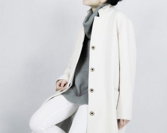 313-Wool Ivory Coat, Winter Coat For Women, Merino Wool Coat, Winter Warm Outwear, Long Classic Wool Coat, Plus Size Coat, Made to Order.