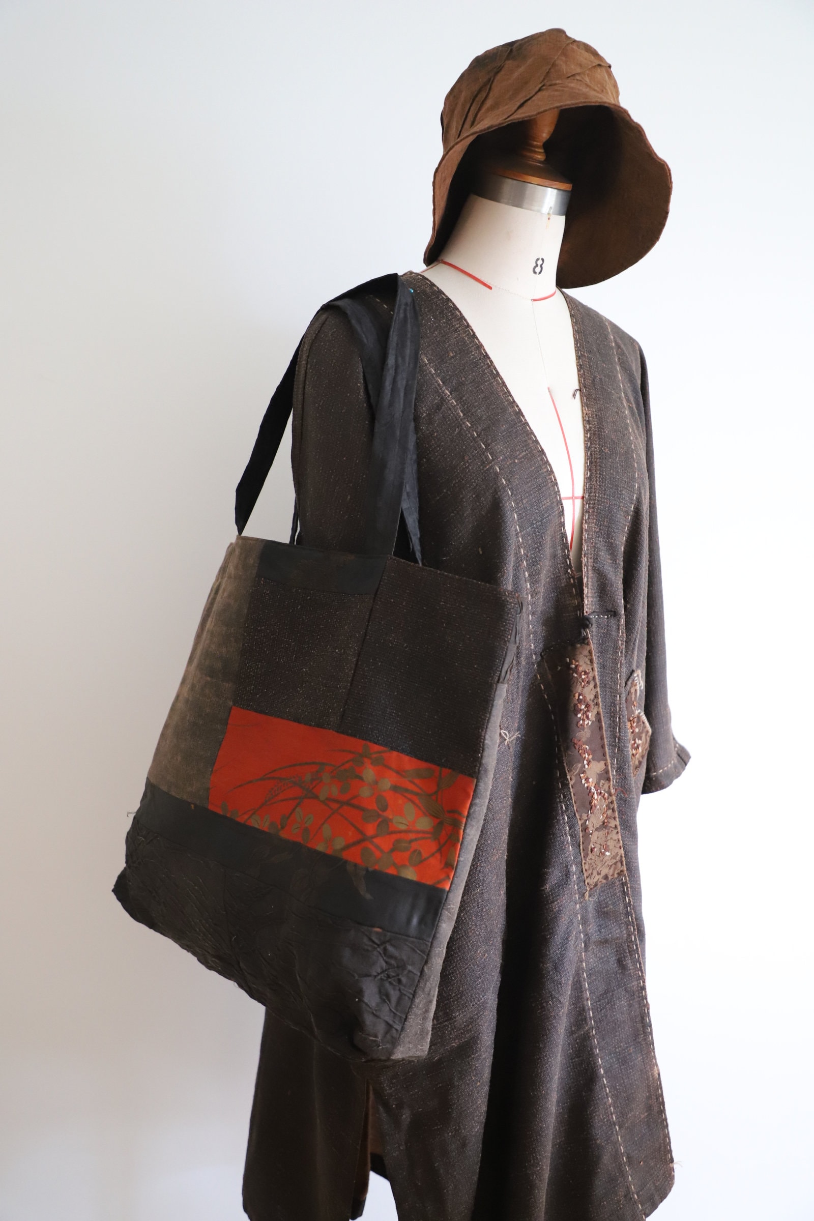 Z516---handmade Oversized Mud Tussah Silk Patchwork Boro Tote Bag