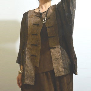 A763---Mud Silk Cotton Blend Chinese Jacket, Gambiered Silk Cheongsam Coat,  Made to Order.
