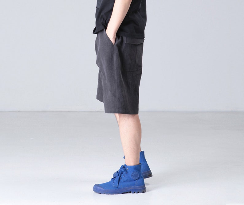 P061Men's Linen Cotton Blend Shorts, Drop Crotch, Unisex Linen Shorts, Made to Order. image 3