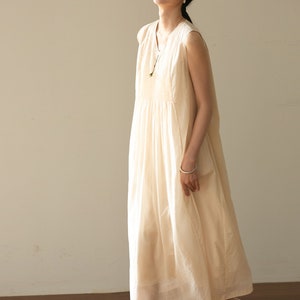 E104Women's High Count 100S Cotton Pintucked Sleeveless Dress / Tank Dress in Cream White, Made to Order. image 8