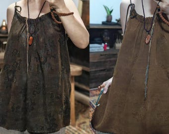 X324---Reverisible Mud Hualuo Silk Camisole, Mulberry Silk Tank Top,  Sleeveless Blouse, Silk Cami, Summer Casual Silk Top, Made to Order.