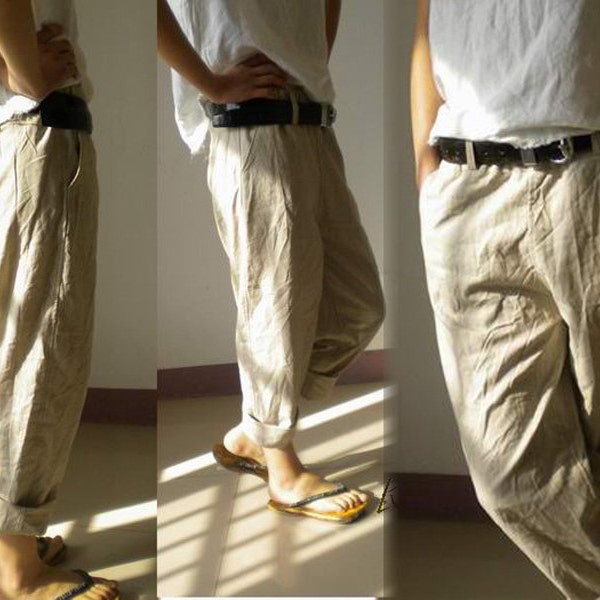 028 --- Pantalon boyfriend français en lin légèrement fuselé (ceinture exclue), coupe décontractée, ample, pantalon en lin ample/pantalon en lin pour femme.
