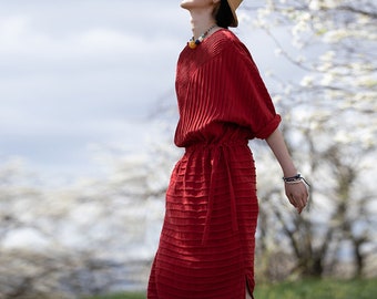 E089---women's Hand-pintucked Linen Dress, Red Linen Dress, Plus Size Clothing, Made to Order. - Etsy E089---women's Hand-pintucked Linen Dress, Red Linen Dress, Plus Size Clothing, Made to Order. - Etsy