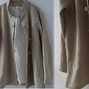 039---Men&#39;s Long Sleeve Stand Collar Shirt Jacket / Cheongsam Jacket,  Washed Ramie Chinese Shirt, Modified Tang Suit, Chinese Costume