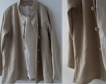 039---Men's Long Sleeve Stand Collar Shirt Jacket / Cheongsam Jacket,  Washed Ramie Chinese Shirt, Modified Tang Suit, Chinese Costume