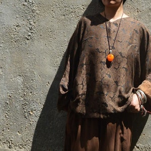 A588---Reversible Loose Fitting Mud Silk Juquard Tunic Top, Spring / Fall Boho Tee / Silk Blouse, Plus Size, Meternity.