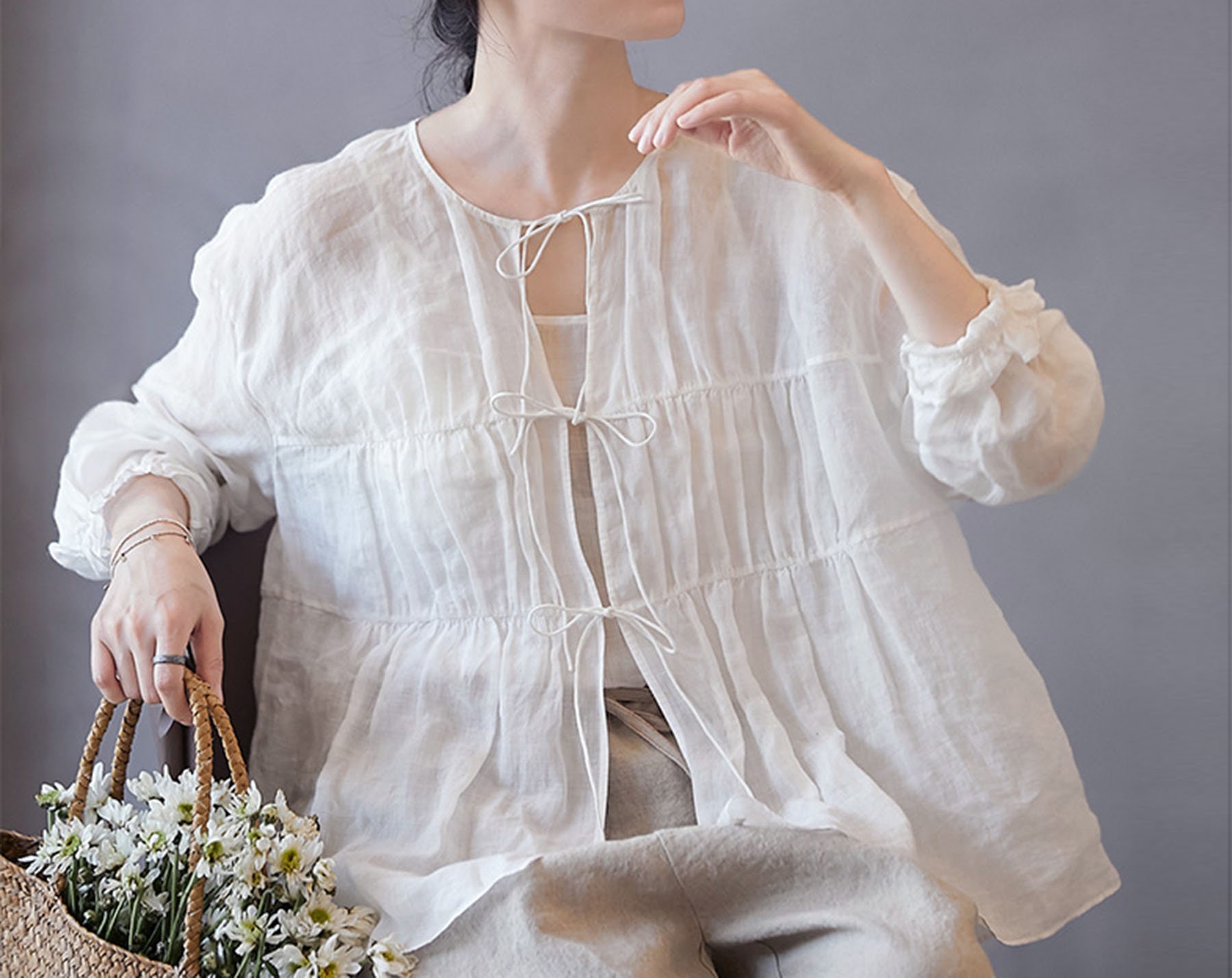 超美品】Gauze# ガーゼ ラミー ギャザー ブラウス 日本製 Gauze 