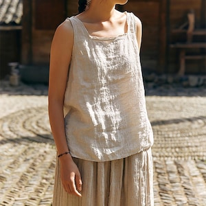 D279---Flax Linen Sleeveless Top, Linen Tank Top,  Made to Order