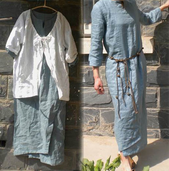 108Women's Lake Blue Linen Tunic Dress Excluding the Etsy