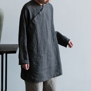 N014---Women&#39;s Washed Linen Cheongsam Top / Tunic Top /  Bloouse  / Shirt / Jacket / Blazer,  Made to Order.