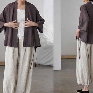 C008---Linen Cardigan Jacket, Linen Robe, Loose Linen Blazer, Loose Linen Coat, Made to order.