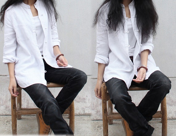 Camicia Estiva In Misto Lino Donna – Colletto Coreano, Maniche 3/4, Ampia E Leggera, Bianco E Colori, Perfetta Per Look Casual E Viaggi