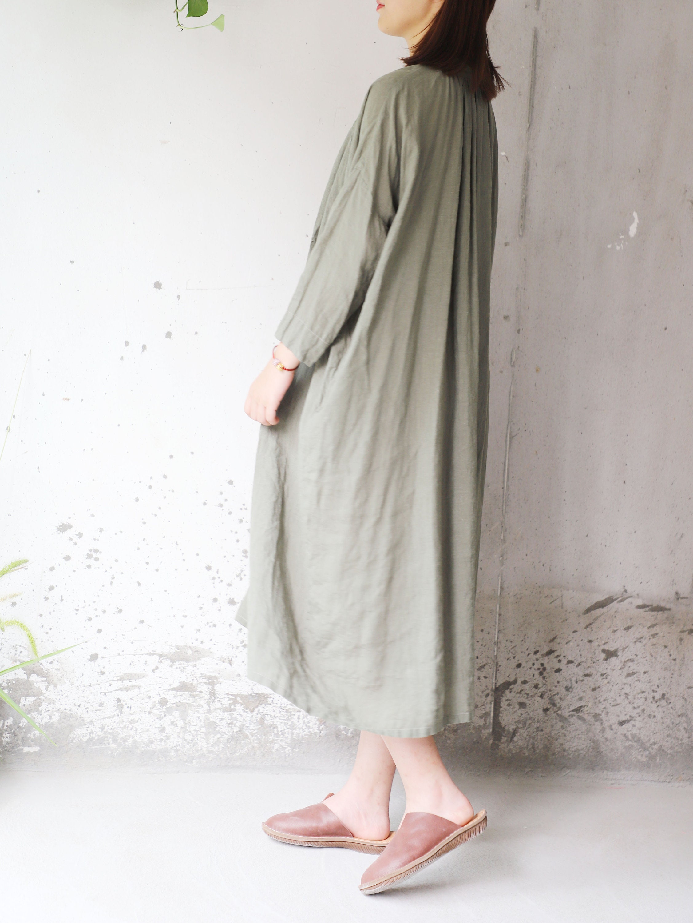 Z111washed Linen Shirtdress Long Shirt / Dress Avocado | Etsy