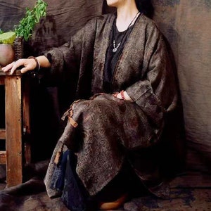 A978---Mud Silk Jacquard Kimono Coat / Hanfu Coat / Chinese Coat, Gambiered Silk Cardigan Coat, Plus Size, Made to order.