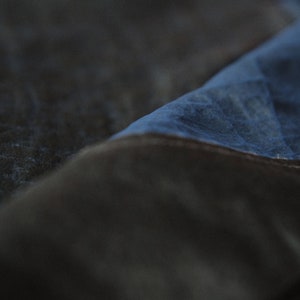 Puede incluir: Primer plano de una tela azul oscura con una tela azul m&aacute;s clara superpuesta. La tela tiene una superficie texturizada, ligeramente rugosa.