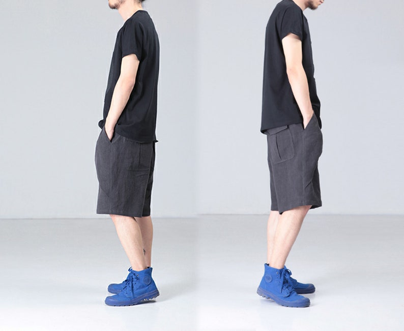 P061---Men/'s Linen Cotton Blend Shorts Drop Crotch Unisex Linen Shorts Made to Order.