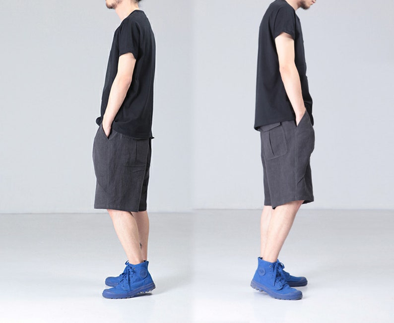 P061Men's Linen Cotton Blend Shorts, Drop Crotch, Unisex Linen Shorts, Made to Order. image 5