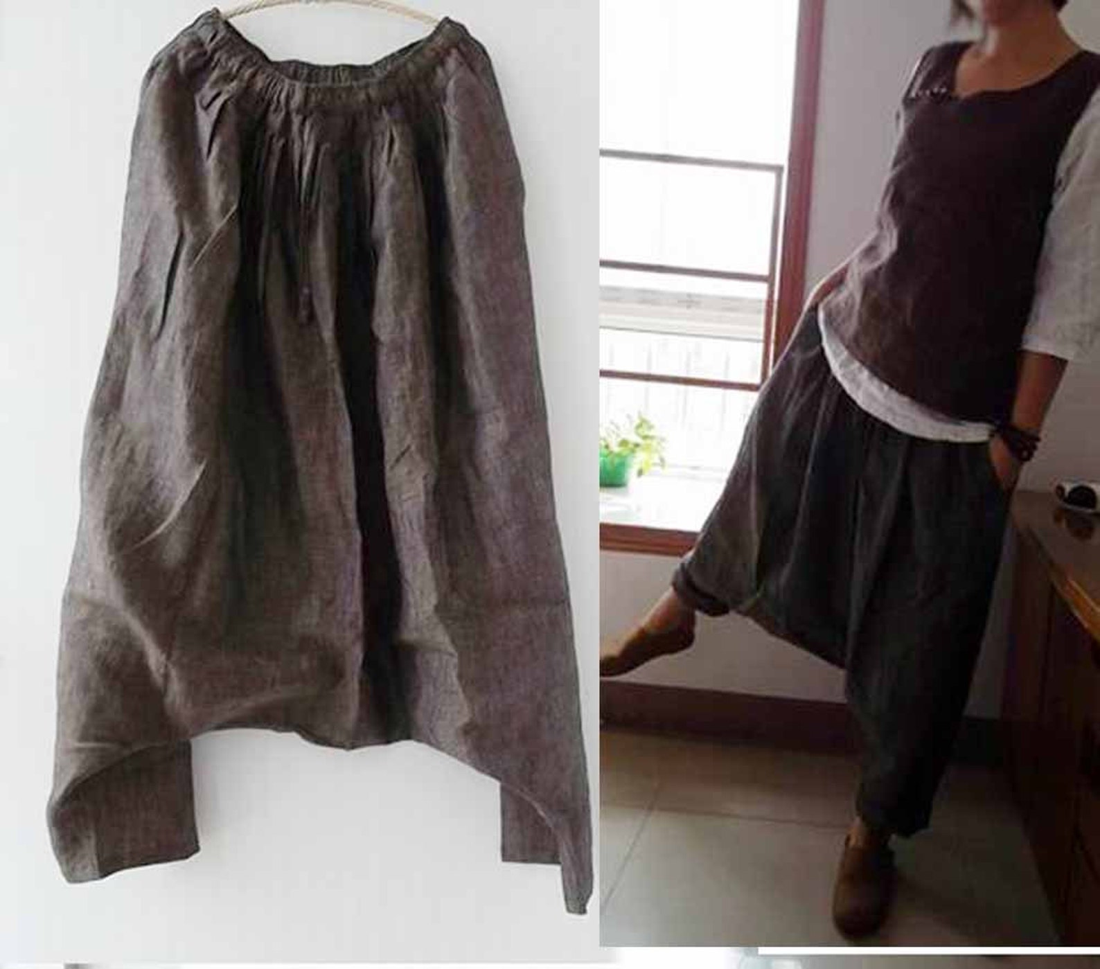 125Loose Yarn Dyed Linen Harem Pants Natural Loose Linen Etsy