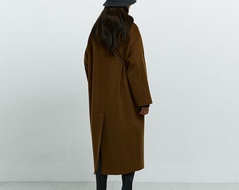 V005---women's Dark Brown Wool Oversized Cocoon Coat, Vintage
