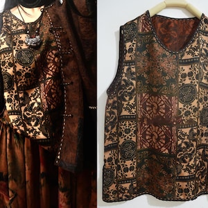 X274---Reversible Printed Plant Dyed Hua Luo Silk Tank Top with Chinese Paper Cutting Pattern, Eco-dyed Silk Tee, One Size Fits Many