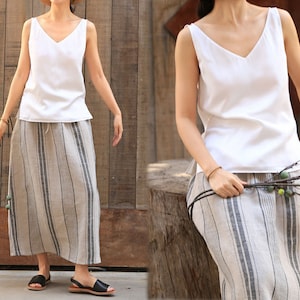 P044---White Pure Silk Crepe de Chine V Neck Tank Top, Double Layer at Front, Cami, Slip Top, Spaghetti Top, Made to Order.