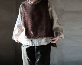 N092---Reversible Jacquard Mud Tussah Silk Vest, Made to Order.