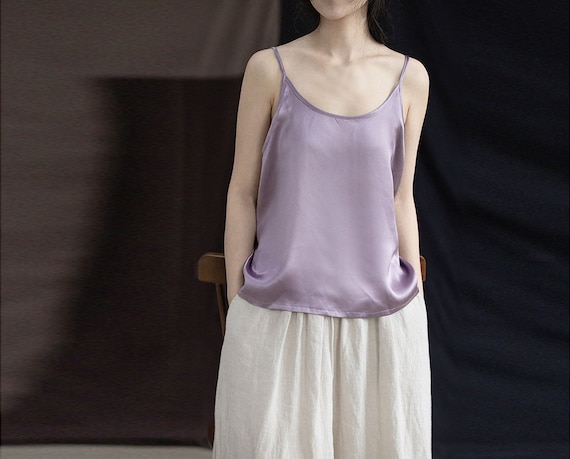 P066---lilac / Light Purple Pure Silk Satin Cami Top, Silk