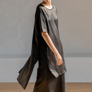 C043---Loose Fitting Mud Silk Crepe Satin Tunic Top, Gambiered Silk Charmeuse Blouse, Plus Size, Made to Order.