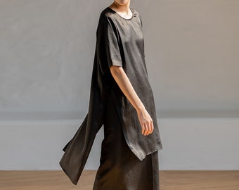 C043---Loose Fitting Mud Silk Crepe Satin Tunic Top, Gambiered Silk Charmeuse Blouse, Plus Size, Made to Order.
