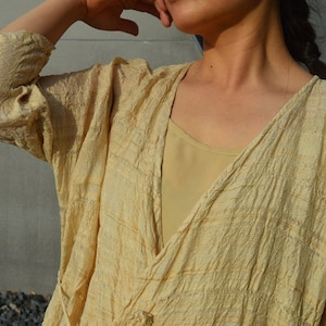 A410---Embroidered Hand-spun and Hand Woven Tussah Silk Cardigan Dress, Kimono Dress, (Excluding Inner Dress)  Duster Coat, Plus Size