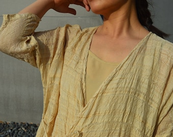 A410---Embroidered Hand-spun and Hand Woven Tussah Silk Cardigan Dress, Kimono Dress, (Excluding Inner Dress)  Duster Coat, Plus Size