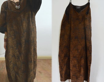 A619---Reversible Mud Silk Linen Blend Jacquard Cami Dress, Gambiered Silk Boho Dress, Made to Order.