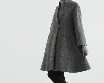 159-Women's Loop-Yarns Wool Trapeze Coat,A-line Bracelet Sleeves Winter Swing Coat, Wool Coat,Simplicity,Cape Coat, Poncho Coat.