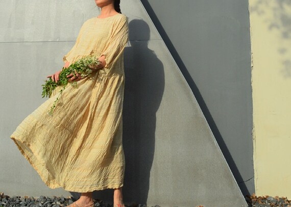 TROVE AMUNZEN LINEN ORIENTAL GOWN サイズ３ Nava Linen Caftan in Natural Solid Embroidery