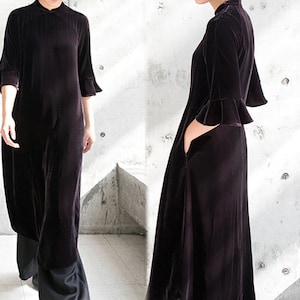 A108---Purple Silk Velvet Modified Qipao/  Cheongsam / Chinese Costume, Vintage Fall / Winter Dress, Wedding Dress,  Made to Order.