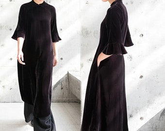 A108---Purple Silk Velvet Modified Qipao/  Cheongsam / Chinese Costume, Vintage Fall / Winter Dress, Wedding Dress,  Made to Order.