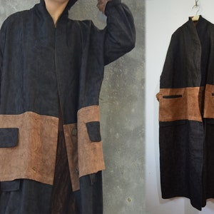 A184--- Reversible Double Layer Mud Silk Linen Jacquard / Gambiered Canton Silk Linen Blend Coat, Caridigan Coat, Maxi Spring / Fall Coat