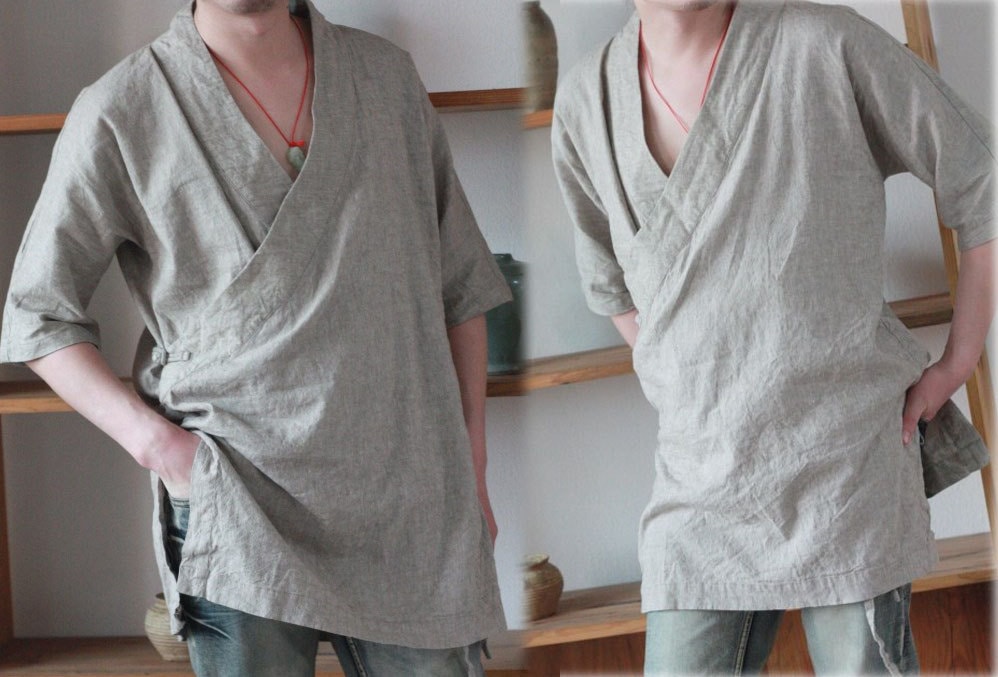 160men's Washed Lithuanian Linen Kimono 
