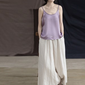 P066---Lilac / Light Purple Pure Silk Satin Cami Top, Silk Charmeuse Slip Top, Spaghetti Top, Made to Order.