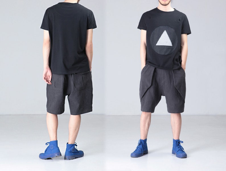 P061Men's Linen Cotton Blend Shorts, Drop Crotch, Unisex Linen Shorts, Made to Order. image 2