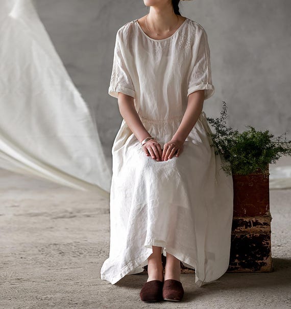 knee length dresses for ladies retro dress linen, spring dress women, party dress 1715 – Xiaolizi main image 0
