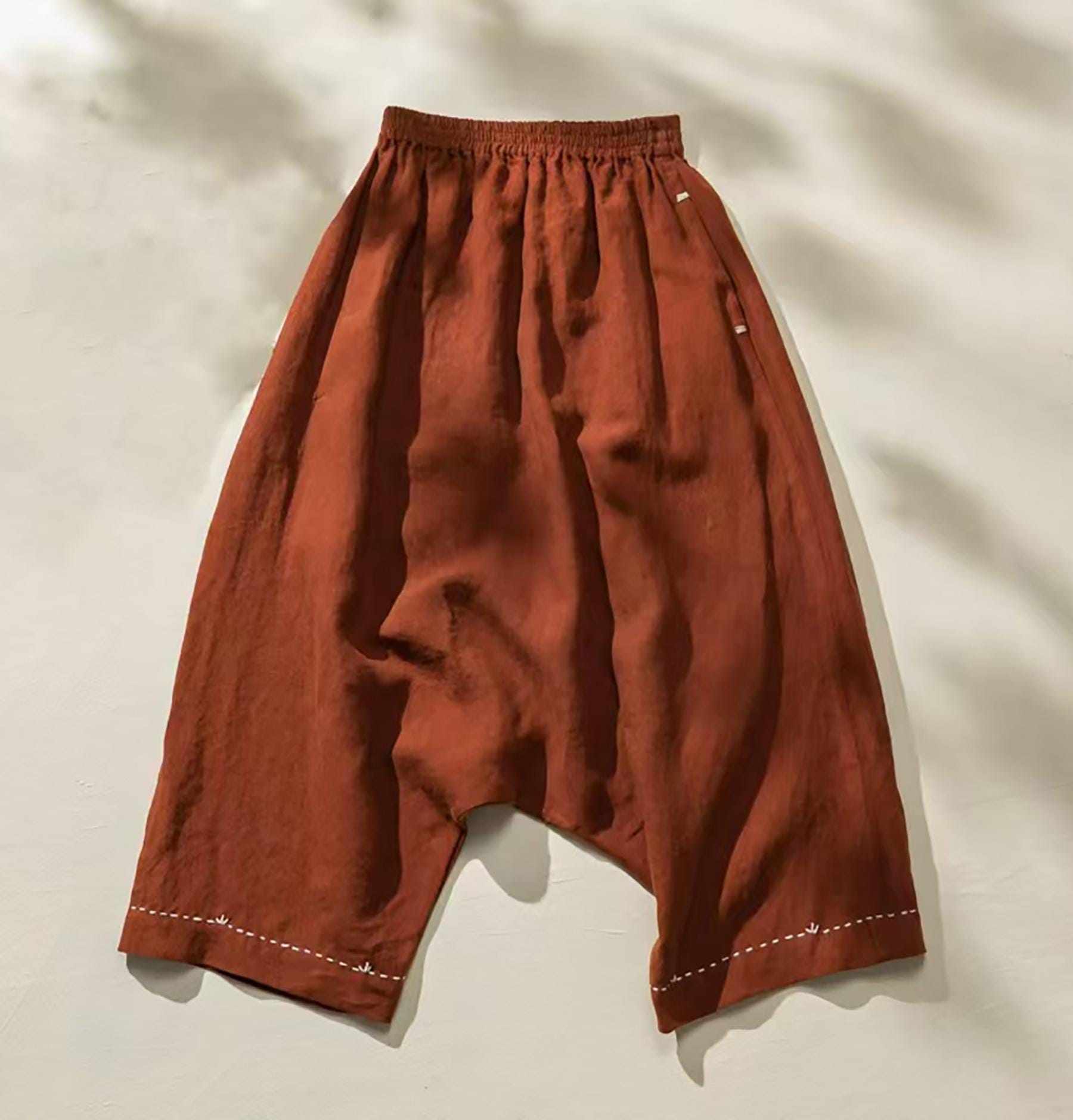 W134---loose Drop Crotch Heavy Weight Linen Harem Pants, Sarouel