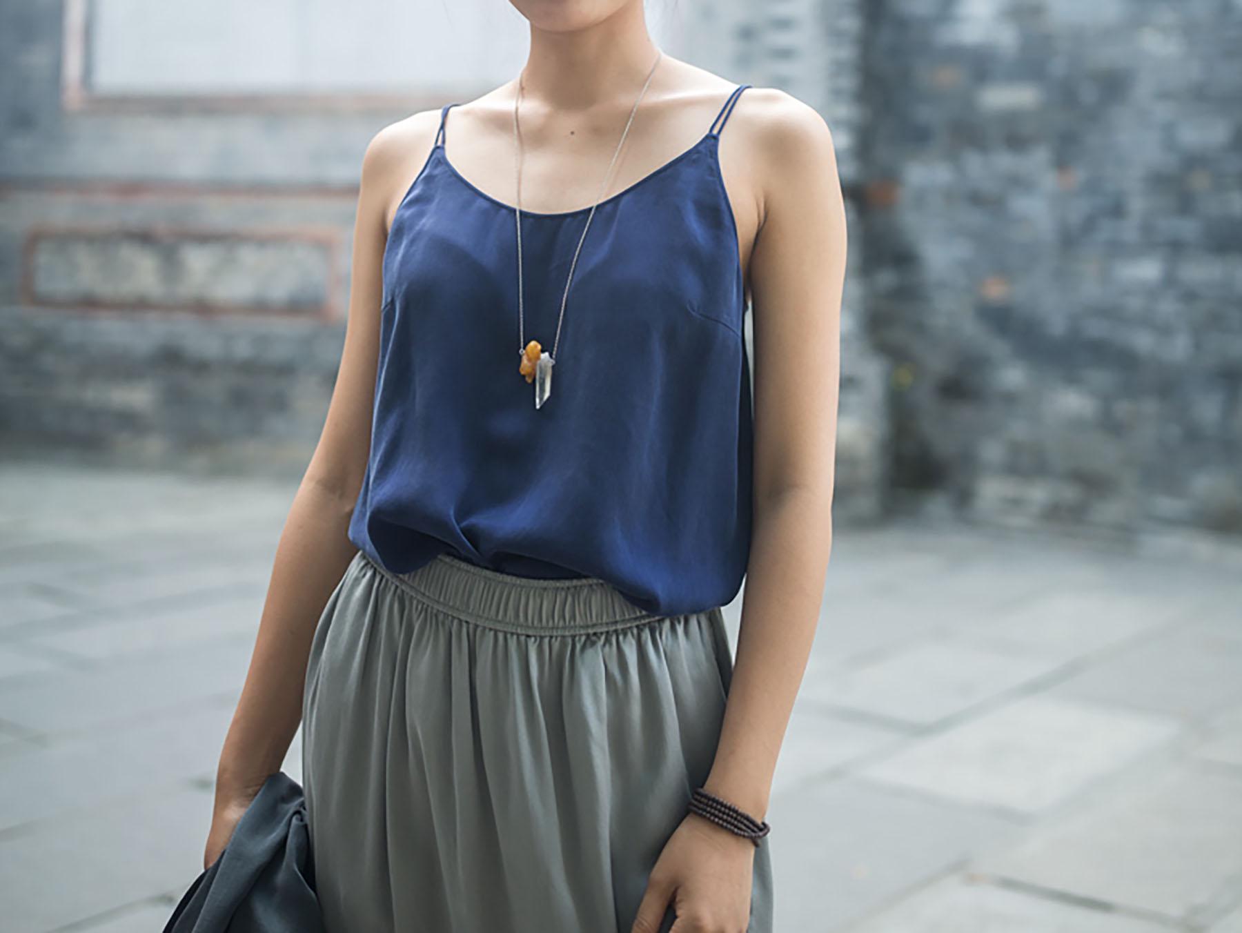 D086---stone Washed Silk Cami Top, Silk Charmeuse Slip Top 