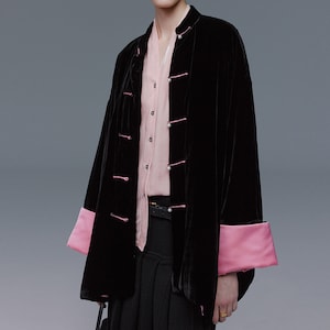 W079---Spring Jacket, Black Silk Velvet Quilted Jacket, Short Silk Mandarine Padded Coat, Silk Chinese Coat, Made to Order.