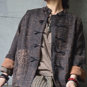 A525---Cracked Mud Silk Short Chinese Jacket, Gambiered Silk Cheongsam Coat / Tang Suit, Made to Order.