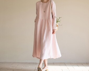 knee length dresses for ladies Rove Linen-Cotton Midi Dress - Crossover Back Ties main image 1